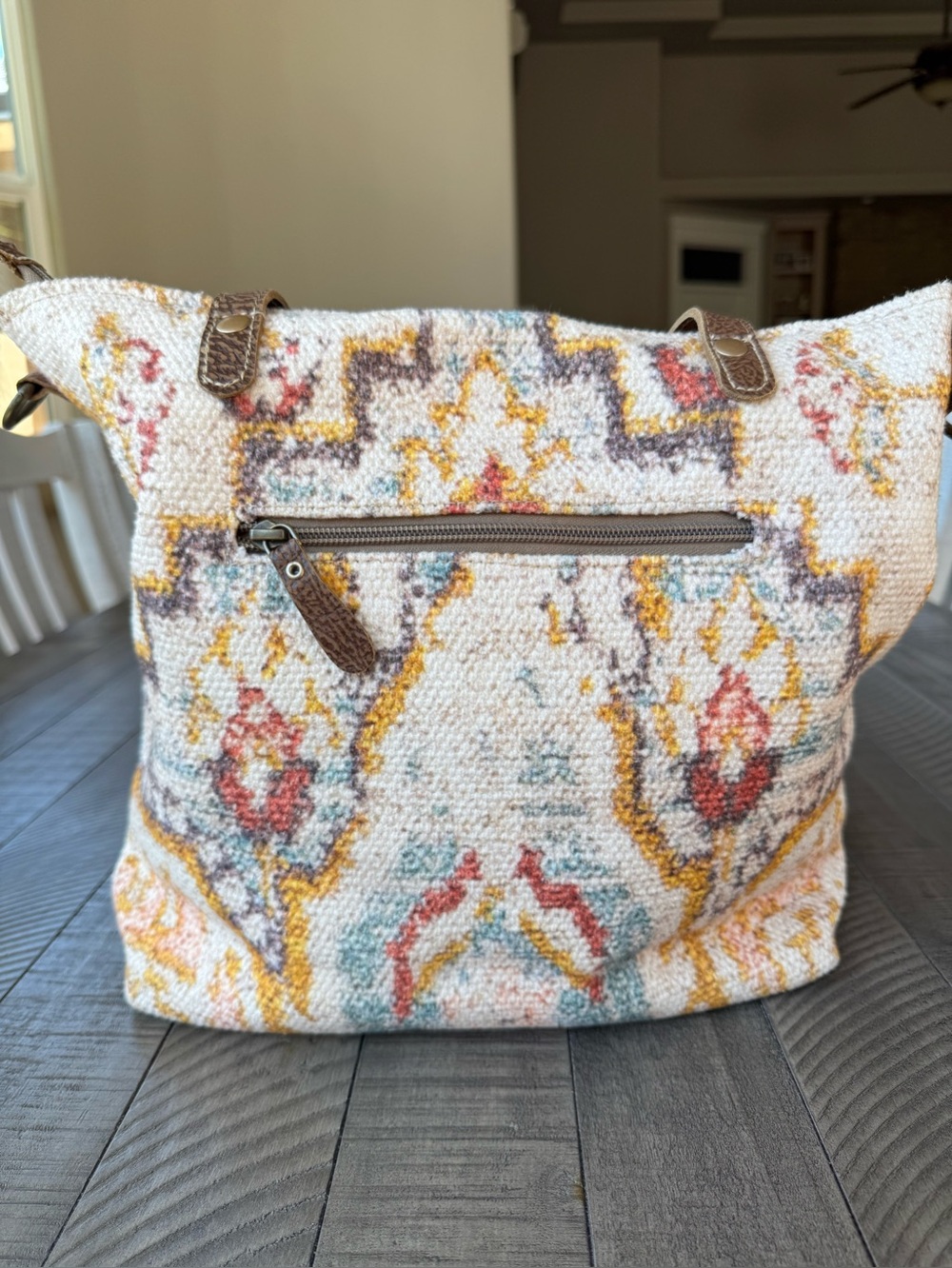 Myra Whimsical Boho Shoulder Bag Floral Tote Bag W/Leather Trim - Picture 10 of 16